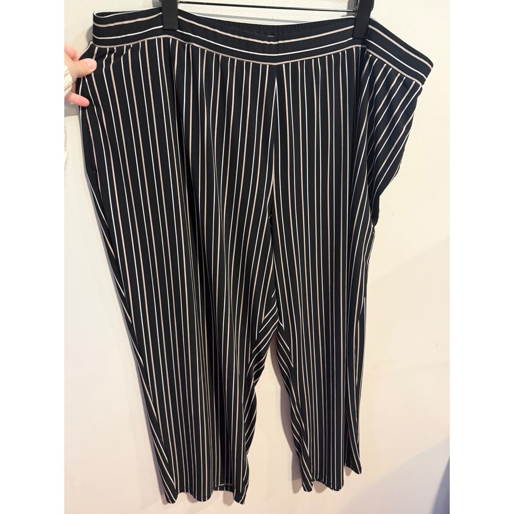 Susan‎ Graver Liquid Knit Striped Pull On Pants Black Womens 2XP Plus Petite